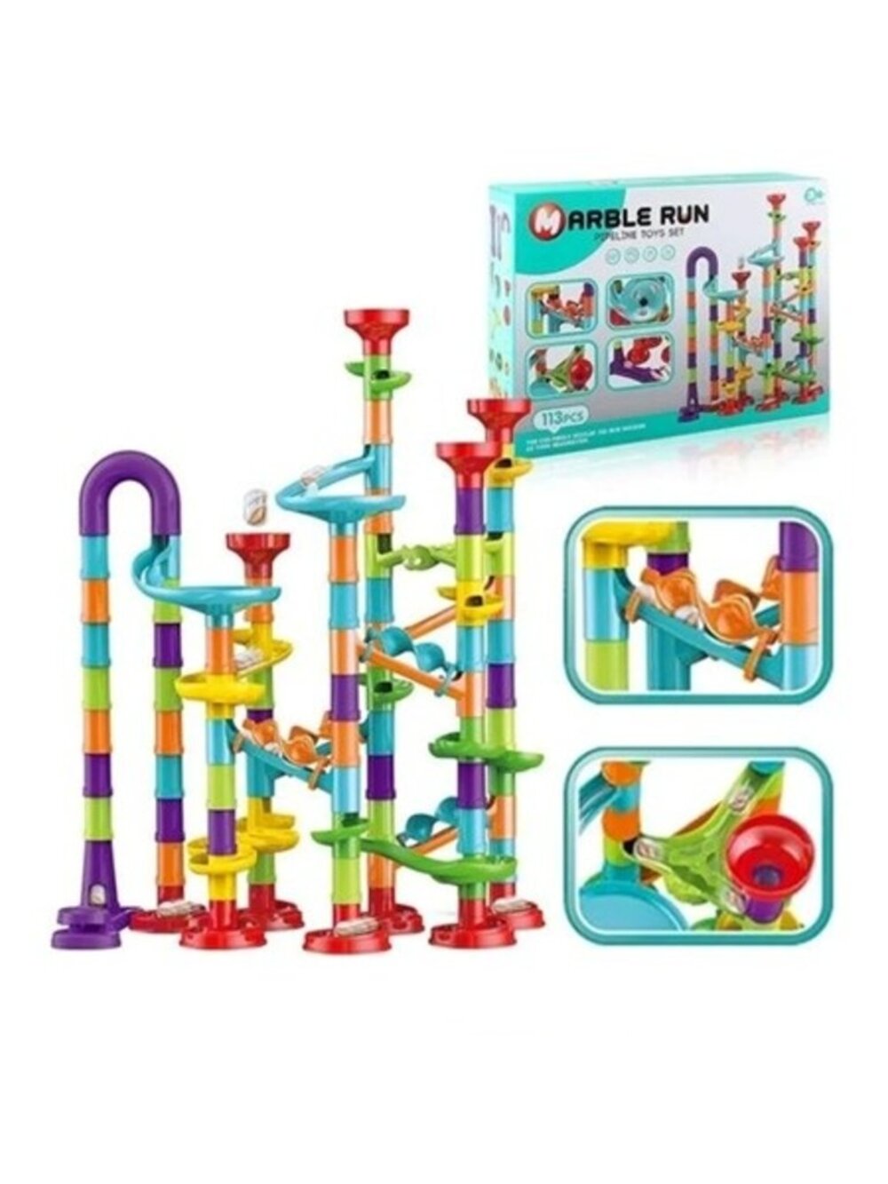 113 Pcs Marble Run for Kids Compact Set, STEM Learning Construction Building Toy
